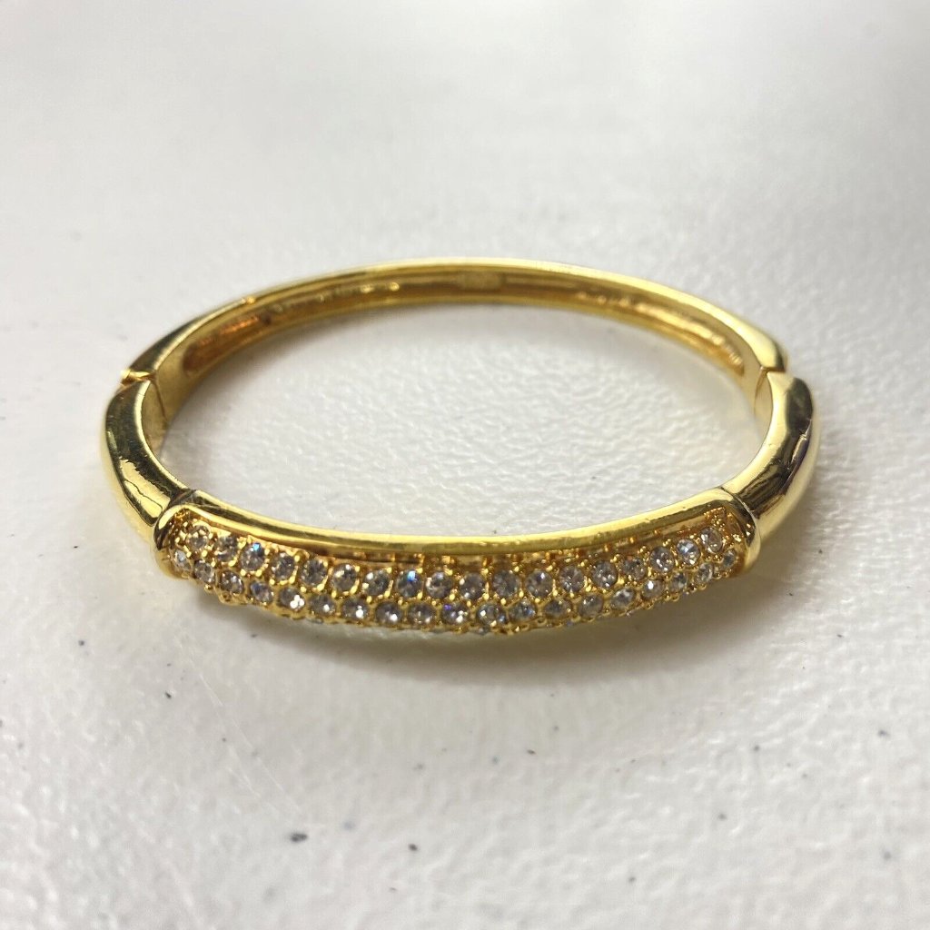 Gold Tone Bracelet With Pave Stones - Hidden Clasp - Marked Roman 16$